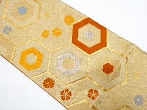 アンティーク　亀甲に草花模様織り出し袋帯(着用可)